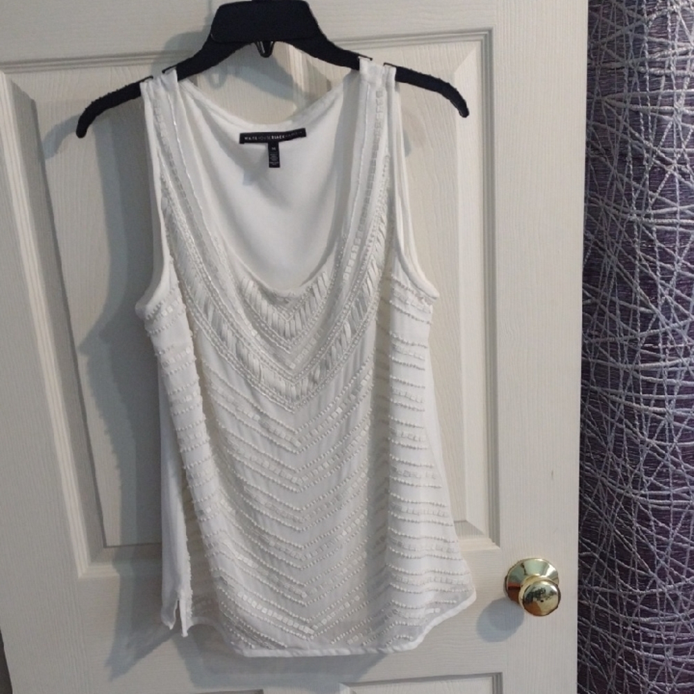 White House Black Market White Beaded Tank Top